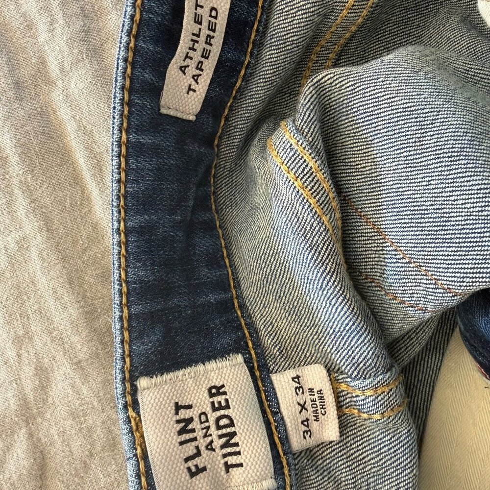 Flint & Tinder 34x34 Athletic Fit Jeans Dark Wash Made in USA Premium Denim